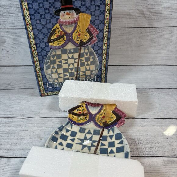 Jim Shore Winter Folk Snowman Holiday Ceramic Candy Dish Cookie Serving Plate - Picture 1 of 6